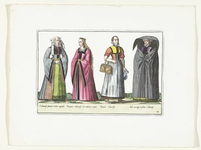 Alman Modasında Giyinmiş Dört Kadın, 1580 dolayları Kostümler Allemands (nesne üzerindeki başlık) by Anonymous