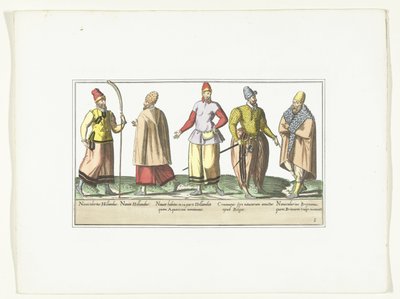 Hollanda ve Brittany Modasında Giyinmiş Beş Denizci, 1580 dolayları Kostümler marinler (nesne üzerindeki başlık) by Anonymous