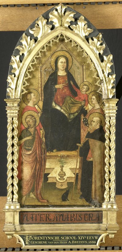 Dört Aziz ile Enthroned Bakire ve Çocuk, Vaftizci Aziz John, Antony Abbot, Macaristan Elizabeth, bir kadın aziz by Anonymous