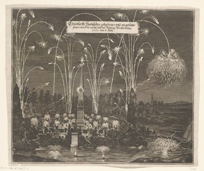 Vuurwerk bij de Pleißenburg, 8 Temmuz 1667 Churfürstl: Sachsisches gehaltenes und an gezüntes Daha az werck zu nachts beij der Vestung Pleissenburg, 1667, den 8. Jullij (nesne üzerindeki başlık) by Anonymous