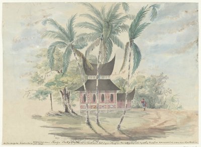 Radja Batipo'nun Evi, 1841 yılında Padangsche Bovenlanden'deki İsyanın başı ve lideri olarak cezasına ve cezasına kadar yıkıldı ve yakıldı (nesne üzerindeki başlık) by Anonymous