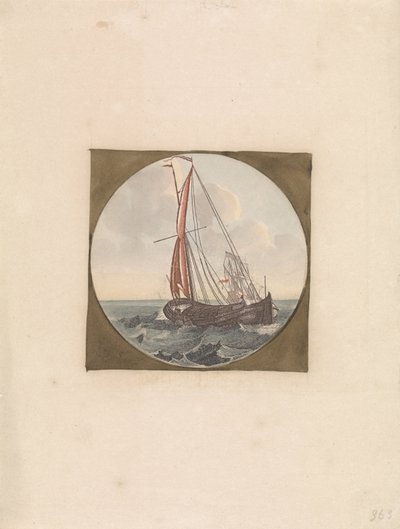 Denizde seyreden gemi, arkadan eğik olarak görülüyor Denizdeki gemiler (seri B) (seri başlığı) by Anonymous