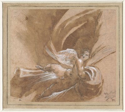 Yüzen bir perdeyi kaldıran putto by Anonymous