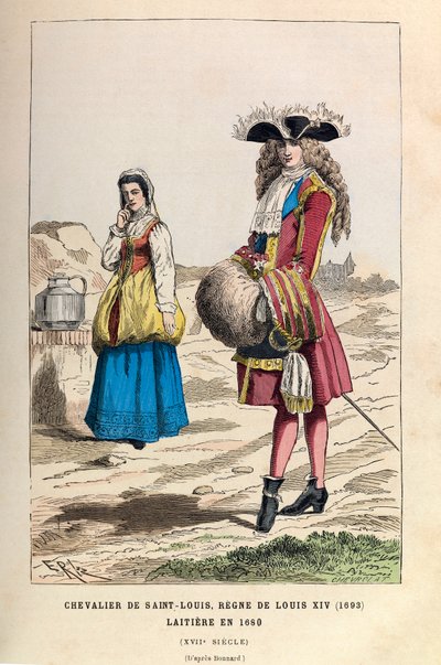 17. yüzyılda Kral Louis XIV'in saltanatı altında bir Saint Louis Şövalyesi (1693) ve bir Laitiere (1680) - Saint Louis Nişanı Şövalyesi, kral Louis XIV 1693 saltanatı ve mandıracı by Anonymous Anonymous