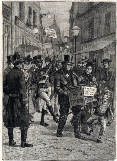 Londra sokaklarında barbar bir org çalan Vikont Hinton adlı bir dilenci, servetini kendisine kiralayan babası Lord Poulett'in ölümünden sonra milyoner oldu. Oymak. 12/02/1899 tarihinde “” Le Petite Parisien”de. Özel koleksiyon. by Anonymous Anonymous