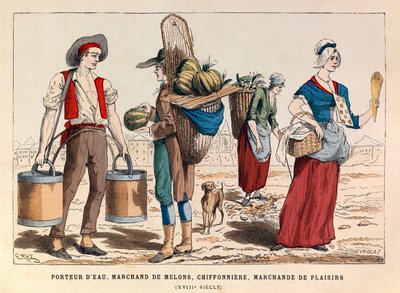 18. yüzyılda bir su taşıyıcısı, bir kavun tüccarı, bir paçavra ve bir zevk tüccarı - özel koleksiyon by Anonymous Anonymous