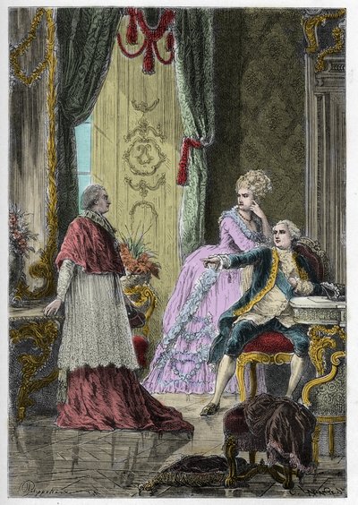 Kraliçe'nin Kolyesi Meselesi (1785-1786): Kardinal Louis Rene Edouard de Rohan (1734-1803), Kral XVI. Louis (1754-1793) ve Kraliçe Marie Antoinette'in (1755-1793) önünde by Anonymous Anonymous