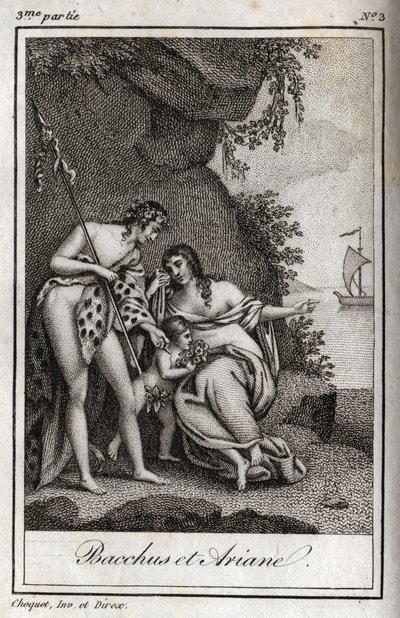 Bacchus et Ariane (Bacchus ve Ariadne) Charles Albert Demoustier (1760-1801) tarafından yazılan “Lettres a Emilie sur la mitoloji”de 1819