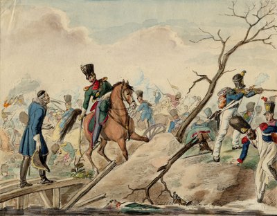 Bataillle de Leipsig (bataille des Nations) - Leipzig Savaşı'ndan Bir Bölüm - Anonim - 1813 - Kağıt üzerine suluboya - 16,2x20,8 - Özel Koleksiyon by Anonymous Anonymous