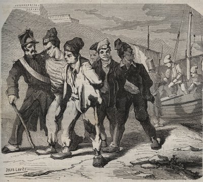 19. yüzyılda Belle-Ile-en-Mer (denizdeki güzel ada). Pierre Zaccone (1817-1895) (Colonia Penale - Ceza kolonisi) tarafından “Kuruluşlarından günümüze cezaevlerinin tarihi” (1877) adlı gravür by Anonymous Anonymous