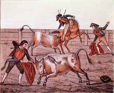Boğa Av Sahnesi (boğa güreşi) 18. Yüzyıl Suluboya Özel Koleksiyonu by Anonymous Anonymous