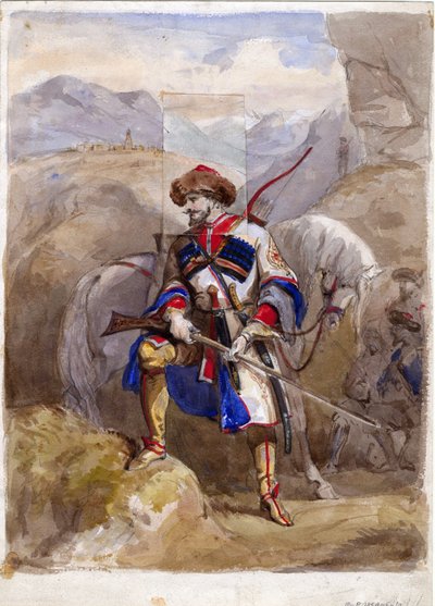Şamil ve İmam Şamil - İmam Şamil (1797-1871) - Anonim - 1854 - Kağıt üzerine suluboya - 32x23 - Özel Koleksiyon by Anonymous Anonymous