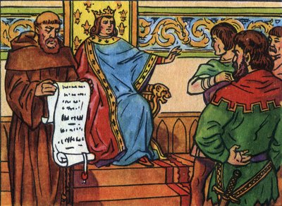 Charles IV Bel (1294-1328), iradesini lordlara empoze etti. “Fransa Hükümdarları ve Devlet Başkanları Koleksiyonu”nda anonim illüstrasyon. 20. yüzyıl. Özel koleksiyon. by Anonymous Anonymous