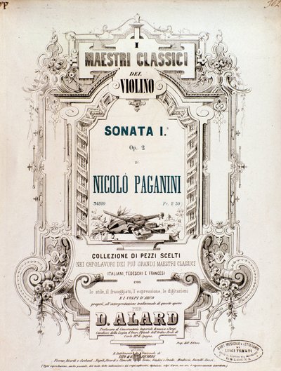 N Paganini'nin Sonata 1, op 2'nin müzik notalarının kapağı by Anonymous Anonymous