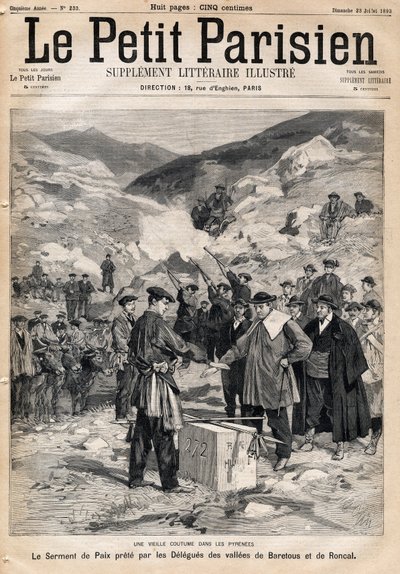 Pireneler geleneği: Baretous ve Roncal vadilerinin delegeleri tarafından alınan barış yemini. 23/07/1893 tarihli “Le Petite Parisien” gazetelerinden biri. by Anonymous Anonymous