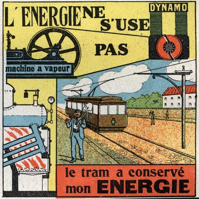 Enerji tükenmez: Bir tramvayın buhar makinesini besleyen bir dinamo ile elektrik üretimi. 1925