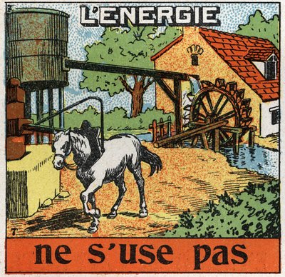 Enerji tükenmez: at bir manege bağlanır ve bir rezervuardaki suyu duyar. 1925