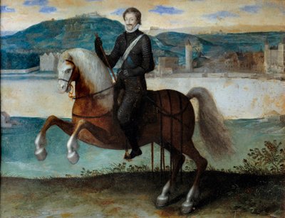 Henri IV'ün (1553-1610) Paris'in (1594) önünde atlı portresi. Anonim resim. hs/bakır. Karartma: 0,25 x 0,31m. Paris, Musee Karnavalı by Anonymous Anonymous
