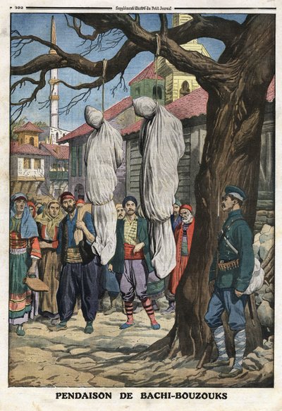 Birinci Balkan Savaşı (Balkan): Bulgar ordusu tarafından Ketcheukeli köyünde yakalanan Osmanlı ordusunun paralı atlıları, soyguncuları ve yağmacıları Bachibuzuk