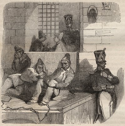 19. yüzyılda Rochefort hapishanesinde dinlenmeye zorlandı. Pierre Zaccone (1817-1895) (Colonia Penale - Ceza kolonisi) tarafından “Kuruluşlarından günümüze cezaevlerinin tarihi” (1877) adlı gravür by Anonymous Anonymous