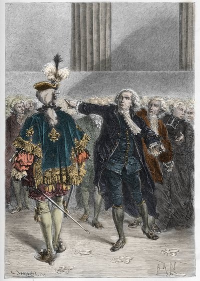 Fransız devrimi - 23/06/1789 tarihinde genel devletler toplantısı: Honore Gabriel (Honore-Gabriel) Riqueti, Kont Mirabeau (1749-1791) apostrofan Henri Evrard (Henri-Evrard), Marki Dreux Breze (Dreux-Breze) (1762-1829) - Versay
