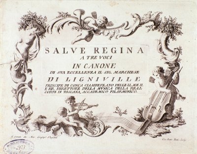 Ligneville markisi tarafından üç ses için Salve regina ilahisinin bir müzik notasının ön yüzü (1768) by Anonymous Anonymous