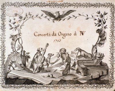Müzik aletleri çalan hayvanların temsili ile bir müzik notasının ön yüzü (1783) by Anonymous Anonymous