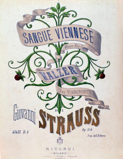 Johann Strauss'un Viyana Kanı'nın müzikal notasının ön yüzü by Anonymous Anonymous
