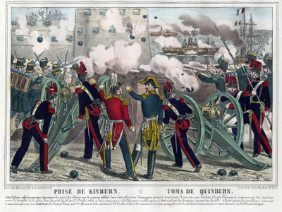 Guerre de Crimee - Bataille de Kinburn (1855) - Kinburn Bombardımanı - Anonim - 1857 - Litografi, suluboya - 29,5x42,7 - Özel Koleksiyon by Anonymous Anonymous
