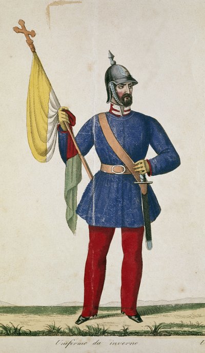 İtalyan ulusal muhafızı: kış üniforması (gravür by Anonymous Anonymous