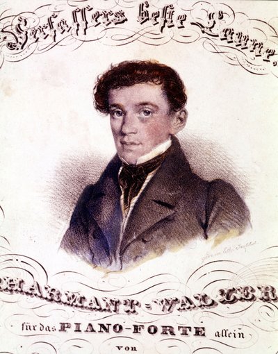 Johann Strauss kıdemli (1804 - 1849). Bir puan üzerinde portre. by Anonymous Anonymous