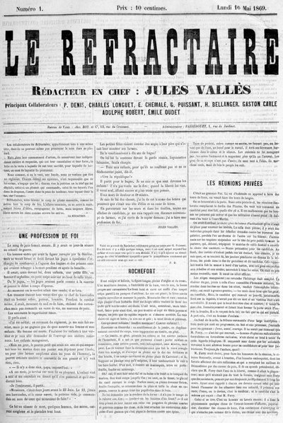 “Le rerefaire” gazetesinin ilk sayısının ön sayfası, genel yayın yönetmeni: Jules Vallès, 10 Mayıs Pazartesi by Anonymous Anonymous