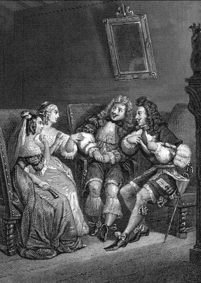 Jean-Baptiste Poquelin dit Moliere'nin (Jean Baptiste Poquelin) "" Eserlerinden Vernet'ten sonra gelen değerli gülünç gravür by Anonymous Anonymous