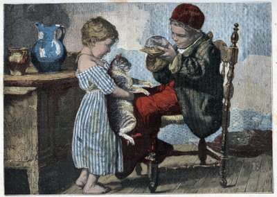 Les trennes de Minou. 19. yüzyılın sonundan gravür. Özel koleksiyon. by Anonymous Anonymous
