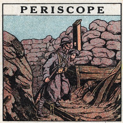 Işık yansıması: Birinci Dünya Savaşı sırasında (1914-1918) bir Tüylü tarafından bir siperde kullanılan periskop. 1925