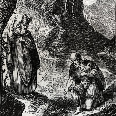 Martial de Limoges veya Saint Martial (3. yüzyıl) Kelt halkının liderini dönüştüren Lemovices - 1846 gravürü “Azizlerin Yaşamları””nda. Özel koleksiyon. by Anonymous Anonymous