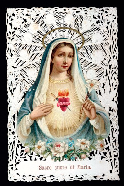 Mater dolorosa Kutsal kalp. Dindar görüntü. Kromolitografide dekupaj ve dentaj vardır. İlk 20. yüzyıl Özel Koleksiyonu by Anonymous Anonymous