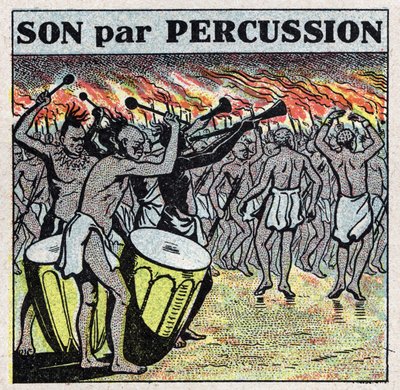 Müzik aletleri: bir Afrika köyünde vurmalı çalgıcılar. 1925