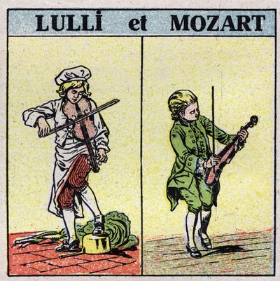 Müzik aletleri: ovuşturulmuş yaylı çalgılar. Jean Baptiste Lully (Giovanni Battista Lulli) (1632-1687) ve Wolfang Amadeus Mozart (1756-1791) keman çalıyor. 1925