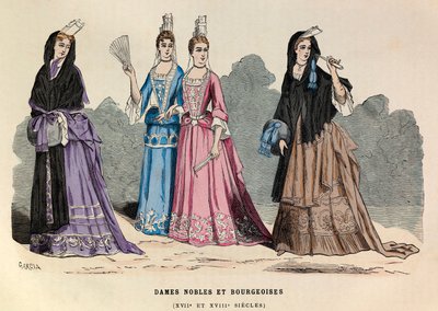 17. ve 18. yüzyılda asil ve burjuva bayan kostümleri - Noblewoman 17. yüzyıl - özel koleksiyon by Anonymous Anonymous