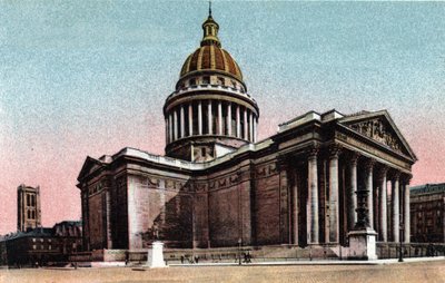 Paris: Jacques Germain Soufflot (1713-1780) tarafından 1757-1790'da inşa edilen Pantheon'un dış görünümü. Paris şehrinin “Sanatsal Albümü”ndeki 1920 fotoğrafı. Özel koleksiyon. by Anonymous Anonymous
