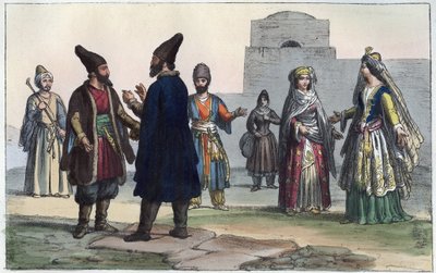 19. yüzyılda Pers kıyafetleri - Evrenin Tüm Halklarının “” Kullanımları ve Geleneklerinden gravür. Yani, hükümetin, yasaların, milislerin, en eski zamanlardan günümüze kadar tüm ulusların dininin tarihi "1856 by Anonymous Anonymous