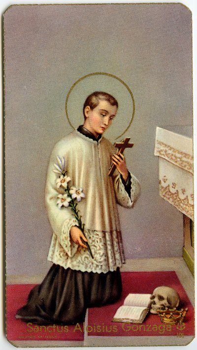 Dindar görüntü: Aloysius Gonzaga haça tapıyor (baskı) by Anonymous Anonymous