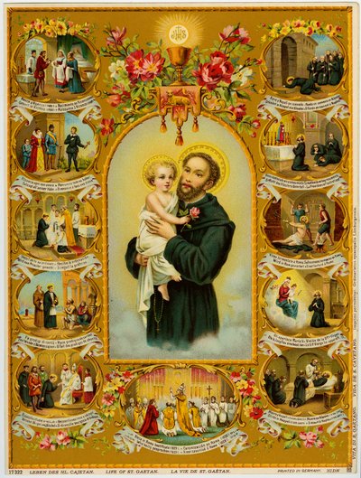 Dindar görüntü: Saint Cajetan, Theatines'in kurucusu Gaetano dei Conti di Tiene (kromolitografi) by Anonymous Anonymous