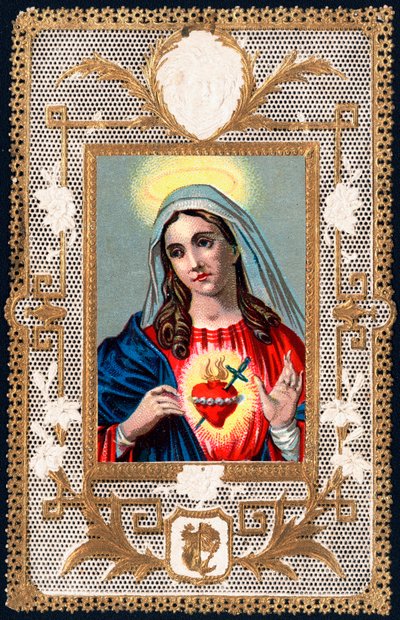Dindar görüntü: “” Acının Bakiresi””” Mater dolorosa. Dentelee kartı. 20. yüzyılın özel koleksiyonunun kromolitografi başlangıcı by Anonymous Anonymous
