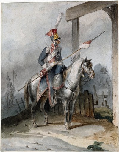 Fransız İmparatorluk Muhafızlarının Polonyalı Chevauleger'ı - Anonim - yaklaşık 1808 - Kağıt üzerine suluboya - 20,6x16,2 - Özel Koleksiyon by Anonymous Anonymous