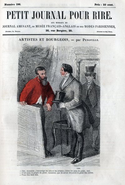 İkinci İmparatorluk döneminde siyasi ve sosyal karikatür. “” Sanatçı ve burjuva””: burjuva sanatının amatörleri (mecene) arasındaki konuşma. “” Petity Journal pour rire” deki gravür by Anonymous Anonymous