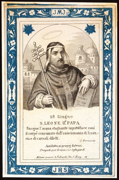 Papa Saint Leon (Leone) II (7. yüzyıl) Dindar görüntü. Kartpostal. 20. yüzyılın başı. Özel koleksiyon by Anonymous Anonymous