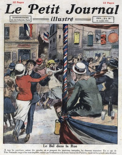 14 Temmuz Ulusal Parti münasebetiyle Paris sokaklarında popüler balolar. Resim 17/07/1921 tarihli “Le petit dergi şanlı”dan alınmıştır. Özel koleksiyon by Anonymous Anonymous