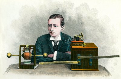 Guglielmo Marconi (1874-1937), İtalyan fizikçi, telgrafın mucidi portresi. 1900 civarında gravür Özel koleksiyon by Anonymous Anonymous